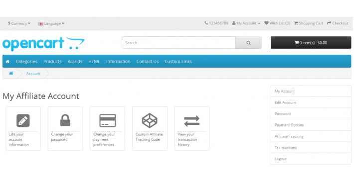 Account and Affiliates Page
