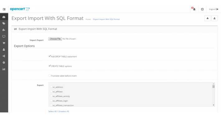 Import Export sql